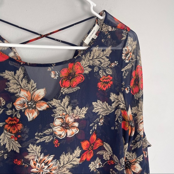 Pleione floral blouse navy red sheer - Picture 3 of 6